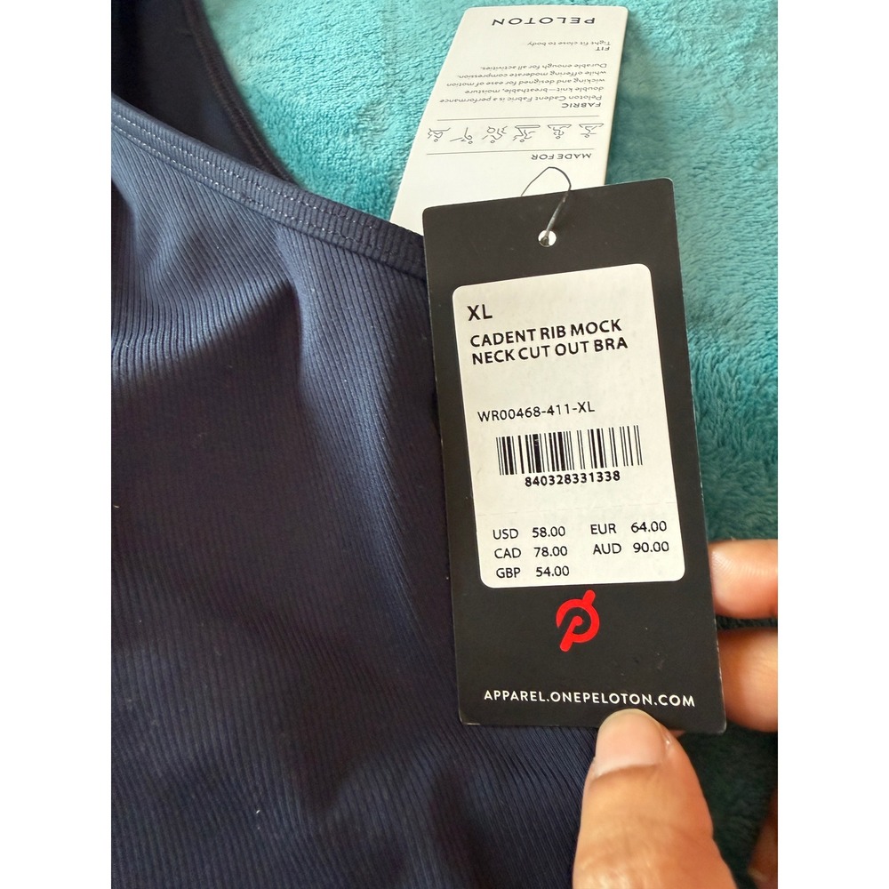 Peloton Cadent Rib Mock Neck Cut Out Bra Navy Blue XL WR00468-411 NEW - Picture 2 of 3